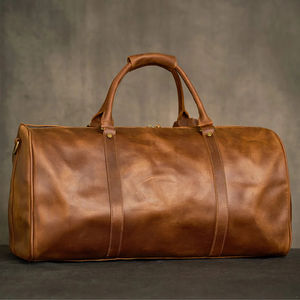 Sac polochon en cuir Toile Épaule Business Style Fermeture à glissière Voyage Gym Sports Weekender Aventures de nuit - Product Image 5