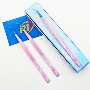 Pinzas profesionales de Extensión de pestañas de acero inoxidable aislamiento de volumen OEM Rosa Ombre 45 grados antimagnético antiestático - Product Image 5