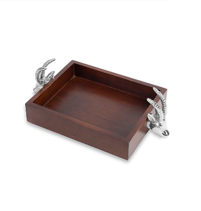Plateau de service rectangulaire en bois fait main en laiton AK de couleur bois naturel avec poignée en métal pour décor de table/décor d'hôtel - Product Image 2