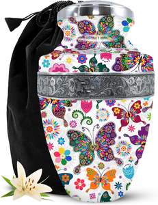 Urna de cremación de aluminio para mujer y hombre Acabado esmaltado Mariposa Entierro Recuerdo Urna Restos funerarios Material de metal decorativo - Product Image 1