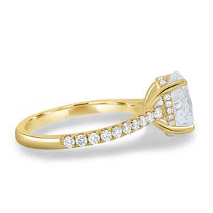 Bijoux délicats Femmes Fiançailles Diamant Cultivé En Laboratoire 14K Solide Or Jaune Ovale Solitaire Caché Halo et Pave Bagues Chics OEM ODM - Product Image 2