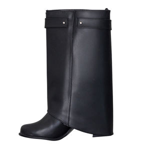 Bottines noires pour femme à talon épais, élégantes et carrées - Product Image 6