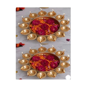 Modern Luxury Golden Metal Urli for Diwali Decoration and Housewarming Ceremony with <b>Floating</b> Flowers and <b>Candles</b> - Product Image 6