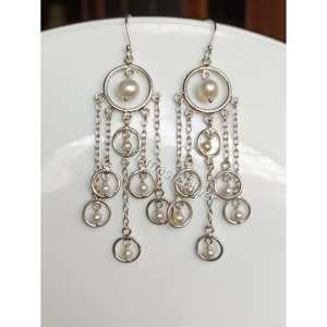 "Handmade <b>Silver</b> Freshwater Pearl Bridal <b>Dangle</b> <b>Earrings</b> for Wedding Gift" - Product Image 4