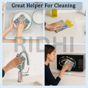 Essuie-tout en coton gaufré vert asperge, imprimé à la main, séchage rapide, absorbant, écologique, pour le nettoyage quotidien de la cuisine - Product Image 6