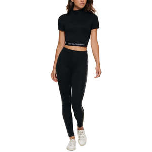 Leggings a Vita Alta da Donna Calvin Klein con Logo Minimalista, Neri, Taglia Large, in Spandex/Nylon con Decorazione a Striscia Laterale - Product Image 1