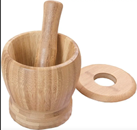Mortier en bambou avec pilon et couvercle, moulin manuel pour épices et noix, broyeur d'herbes, écologique, artisanat Tayyab