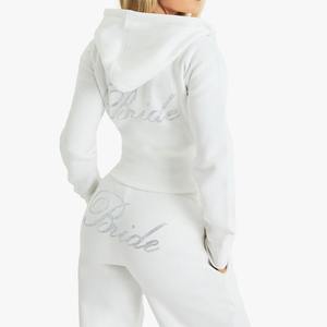 Sweat-shirt zippé avec logo personnalisé pour femmes coton éponge française lavage à l'acide sweat à capuche et pantalon de survêtement ensemble Streetwear survêtement vieilli - Product Image 6