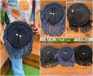 Nouvelle mode sac à bandoulière rond en cuir suédé à franges vente en gros sac à bandoulière bohème pour femmes sac circulaire de style cowgirl cadeau pour elle - Product Image 3