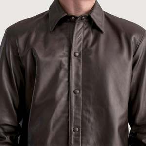 Chemises décontractées en cuir marron pour hommes - 100% coton, double boutonnage, manches courtes, 6XL, approvisionnement ODM - Product Image 5
