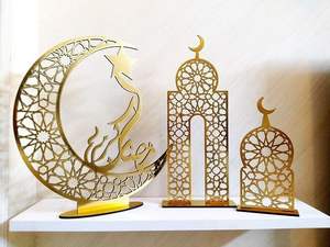 Letrero Decorativo de Mesa de Acrílico Espejo Dorado Blanco con la Leyenda Eid Mubarak, Adorno Islámico de Ramadán con Forma de Mezquita, Decoración de Escritorio para Fiestas, Artículos de Regalo - Product Image 3