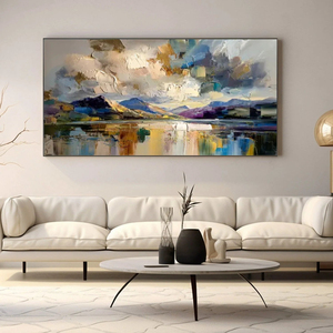 Cuadro de Paisaje Pintado a Mano sobre Lienzo, Arte Contemporáneo de Montaña, Decoración de Pared para Interiores, Marco de Madera, Estilo Moderno - Product Image 2