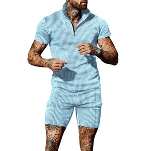 เซ็ตเสื้อยืดและกางเกงขาสั้นผ้าลูกฟูก2025 2ชิ้นสำหรับผู้ชายชุดกีฬาฤดูร้อนสินค้ามาใหม่ - Product Image 4