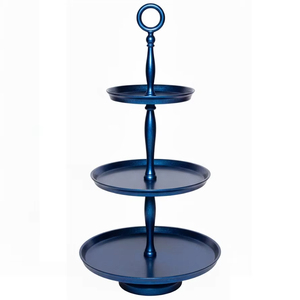Elegante Soporte de Metal Azul Real de 3 Niveles para Tartas, Torre de Exhibición de Cupcakes para Bodas y Fiestas, Bandeja Moderna para Servir Pasteles con Asa Redonda - Product Image 1