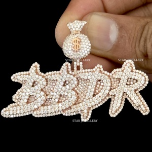 Colgante de Letra Personalizado con Incrustaciones de Moissanita VVS, Estilo Hip Hop, Chapado en Oro sobre Plata de Ley 925, de STAR JEWELLERY - Product Image 5