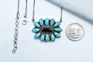 Collar de cadena ajustable de 18 pulgadas hecho a mano negro ónix Mojave turquesa declaración racimo chapado en oro plata esterlina Unisex - Product Image 3