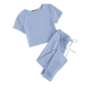 Ensemble de vêtements pour filles de couleur unie de haute qualité à prix de gros personnalisable, design princesse, manches courtes, export - Product Image 2