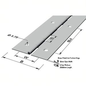 Charnière de meuble en fer plaqué laiton, largeur ouverte 32 mm, épaisseur 0,7 mm, longueur 35000 mm - Product Image 3