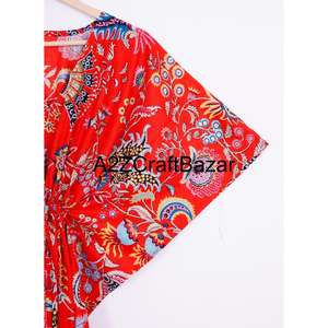 Bata de Mujer Estampada Digital India, 100% Algodón, Larga, Cuello en V, Cierre con Cinturón, Mangas Largas, Estampado Floral, Estilo Vacacional, Verano - Product Image 4