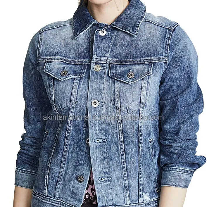 High Quality Customize Logo Women's Denim Jacket Autumn Winter Jeans Jacket Slim Fit Leather Wholesale And Customize