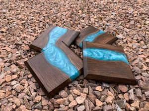 Ensemble de sous-verres en résine de belle qualité avec effet océan Dessous de verre en résine époxy carré rond décoratif par Craftsy Home - Product Image 2