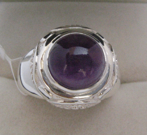 แหวนทองแท้18K & เงินสเตอร์ลิงสำหรับผู้ชายมีลวดลายเรขาคณิตชุบโรเดียมและอัญมณีอเมทิสต์เครื่องประดับชั้นดี - Product Image 1