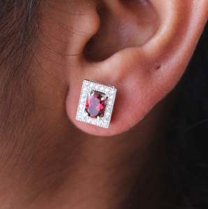 ต่างหูโกเมนรูปวงรีทำมือคลาสสิกสำหรับผู้หญิงต่างหู925เงินสเตอร์ลิงชุบทองสำหรับเป็นของขวัญในงานเลี้ยง - Product Image 2