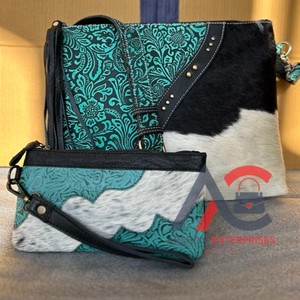 Nuevos bolsos de cuero de piel de vaca con estampado en relieve a mano de Western Real, bolso elegante para mujer y bolso de mano con estampado de piel, conjuntos combinados únicos - Product Image 1