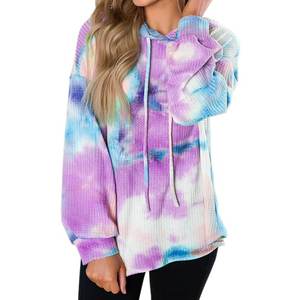 Tye Dye Faux Fur Fluffy Hoodie para niños Moda para hombres Bolsillo de canguro Venta al por mayor Estilo americano Hombro suelto Tie Dye Hoodie - Product Image 1