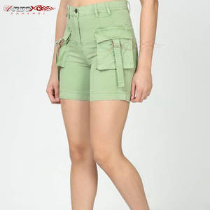 Shorts cargo tendance pour femmes, taille haute, respirants, en toile, avec braguette à boutons réglables, 100% coton, haute qualité - Product Image 2