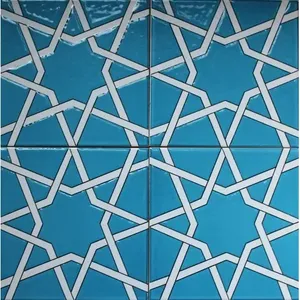20 8 "x 8" Azulejo de cerámica con patrón geométrico turquesa y blanco elevado estilo Iznik - Product Image 1