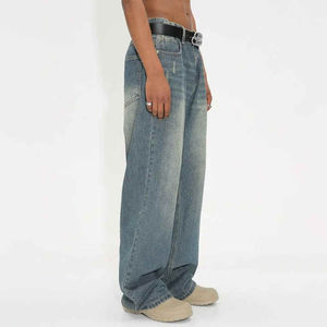 กางเกงยีนส์ทรงหลวมสำหรับผู้ชายกางเกงยีนส์แบบปักโลโก้ตามสั่งดีไซน์ล่าสุด - Product Image 4