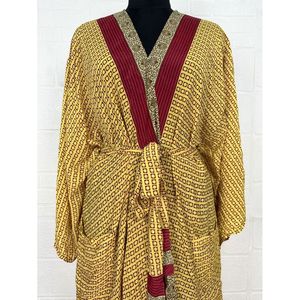 Vintage Silk Riya Short Kimono Lightweight Boho Robe Perfect <b>Beach</b> Coverup for Her Recyclable Swimsuit <b>Accessory</b> Soft Breathable - Product Image 2
