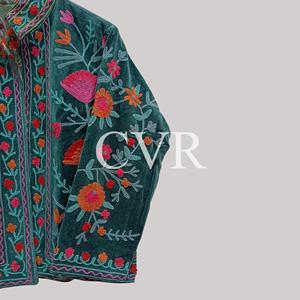 Manteau en velours brodé à la main à motif floral, col mandarin, manches longues, grande taille, vêtements d'extérieur décontractés pour femmes, automne - Product Image 3