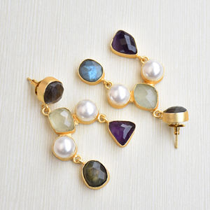 ต่างหูแฟชั่นทองเหลืองส่งออกดีไซน์เก๋สไตล์โบโฮประดับด้วยหินธรรมชาติมุกแท้ทองเหลืองโบราณ - Product Image 3