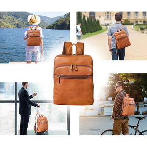 Handmade Men's Custom Sizes Outdoor Travel Friendly Backpack Bag 100% Pure Leather Multi Pockets Vintage <b>Knapsack</b> Backpack - Product Image 5