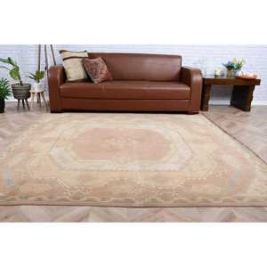 Vintage Rug, Large 6.3x6.9 ft Turkish Rug, <b>Brown</b> Striped <b>Wool</b> Rug - Product Image 5