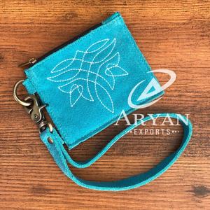 Genuine Suede Leather Coin Purse Boot Stich Wallet Purse Small New Arrival Fashionable Hot Sale Wristlet Unisex Coin Purse - Product Image 1