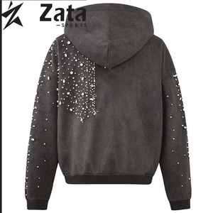 Sweat à capuche tendance pour homme, orné de strass, scintillant, en tissu polyester/coton respirant et écologique, style moderne. - Product Image 2