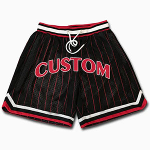 Shorts de basket-ball pour hommes vintage en twill brodé personnalisé, 5 pouces, double couche, maille respirante, séchage rapide, streetwear - Product Image 2