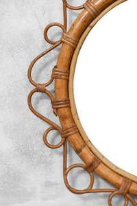 Mid-Century Modern <b>round</b> Rattan <b>Mirror</b> Hand Woven Thin Patterns Wall Decor for <b>Bathroom</b> and Living Room for Home or Gift - Product Image 5