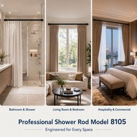 Tringle à rideau en métal noir réglable avec embouts décoratifs et supports, fixation par perçage pour chambre, salle de bain, hôtel