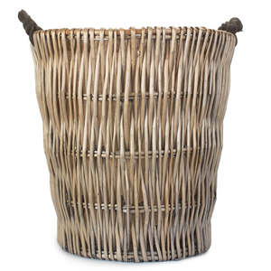 Grand panier rond en rotin gris et osier pour bûches, vaisselle de rangement pour la cuisine-Chaussures alimentaires Doublure en toile de jute - Product Image 4