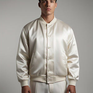 Veste bomber en toile satinée personnalisée pour homme, bouton en corne, col rond, style streetwear, imperméable, hiver, vêtement d'extérieur - Product Image 5