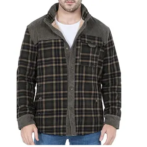 Plus Size Men's Jackets Men's Long Sleeve Sherpa Lined Shirt Jacket Flannel Fleece polar fleece fabric custom colors