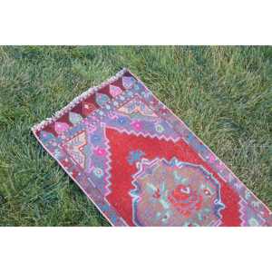 Turkish Rug 1.8x3.3 ft, <b>Red</b> Blue Southwestern <b>Wool</b> Vintage Rug - Product Image 5