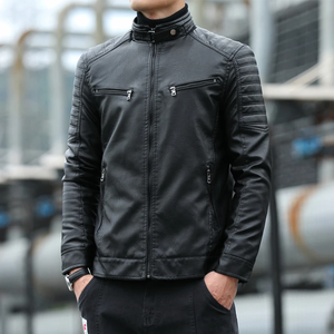 Chaqueta de cuero de color sólido para hombre recién llegada, chaqueta de motociclista con cremallera, abrigo clásico de negocios, cortavientos, chaqueta de cuero para hombre - Product Image 1