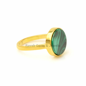 Venta caliente 12mm Natural malaquita redonda plana piedra preciosa hecha a mano 925 Plata oro Vermeil eternidad anillo joyería fina para mujeres - Product Image 5