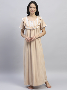 Chemise de nuit en dentelle victorienne 100% coton pour femmes, manches courtes, longueur totale, tissu respirant, col imprimé, design estival - Product Image 3