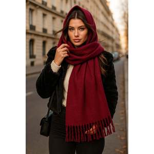 Sciarpa con Nappe Tinta Unita Bordeaux da Donna 45x210 Cm Sal1257 - Bordeaux - Product Image 1